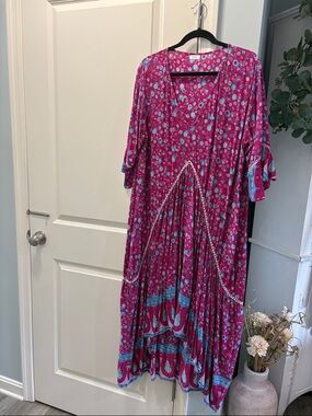 Aura Bohemian Maxi Dress in Fuchsia and Turquoise